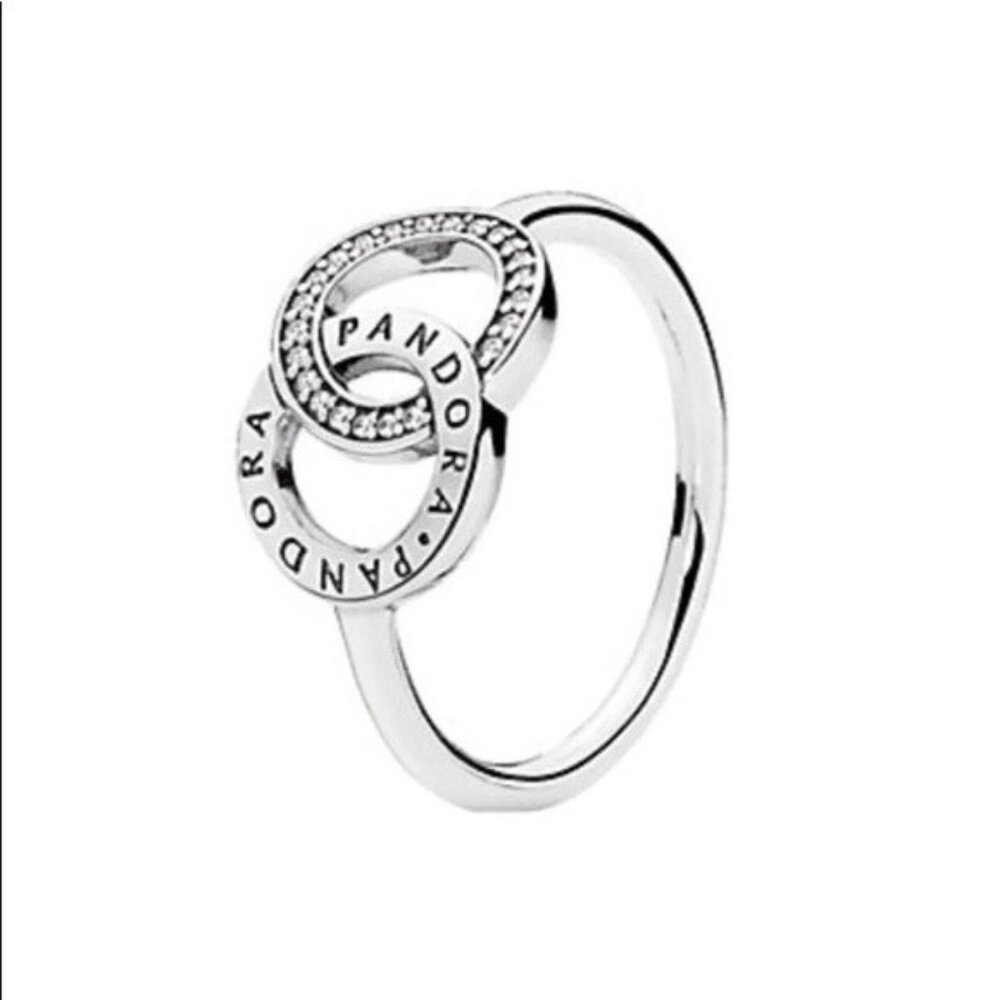 Pandora Circles Silver Logo Signature Ring with Dust Bag NIP